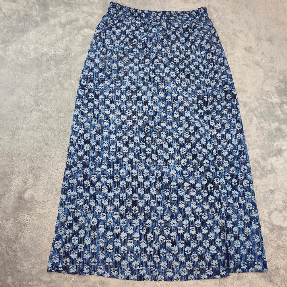 Michael Kors Women Medium Lakheri Leaf Heritage Blue Floral Maxi Skirt Elastic